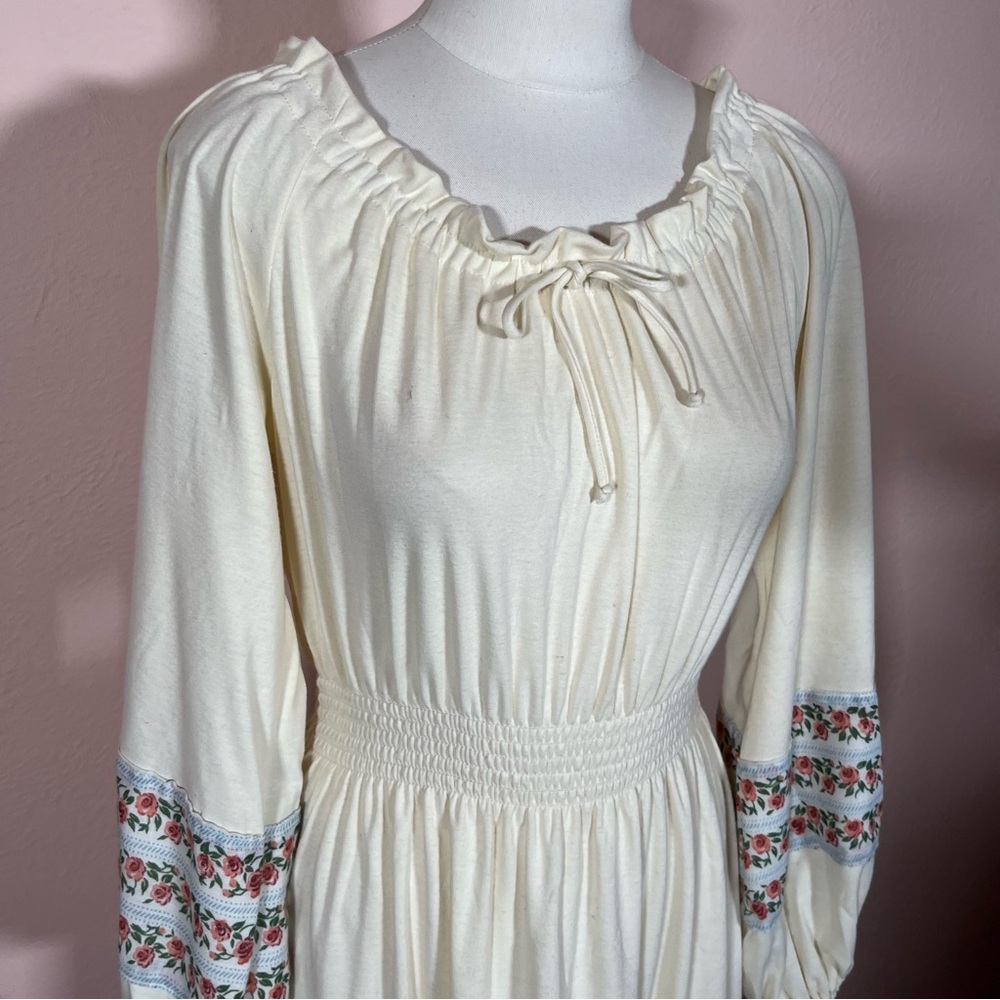 Vintage 1970 Bohemian Prairie Yves Jennet Cream Rose floral Cottagecore Dress M - Picture 17 of 17